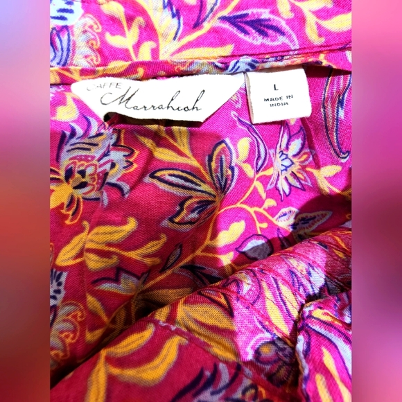 Cafe Marrakesh Pintuck Pink floral Sleeveless Collar button-up Top NWT L - Picture 4 of 7